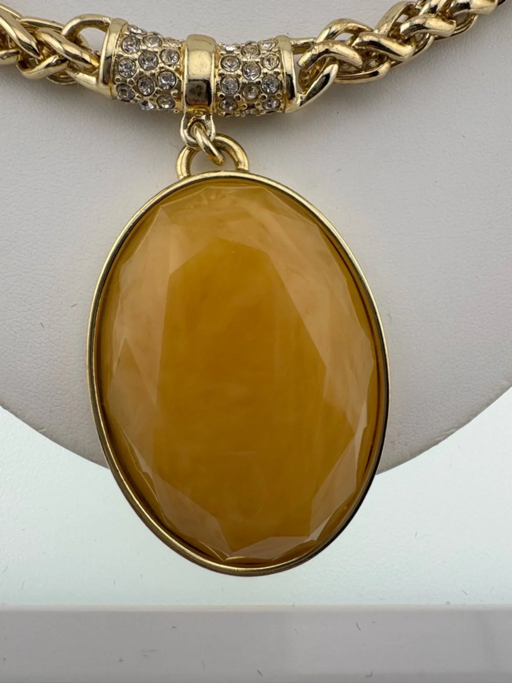 Ann Taylor Gold-Tone Chain Necklace with Honey Yellow Oval Pendant